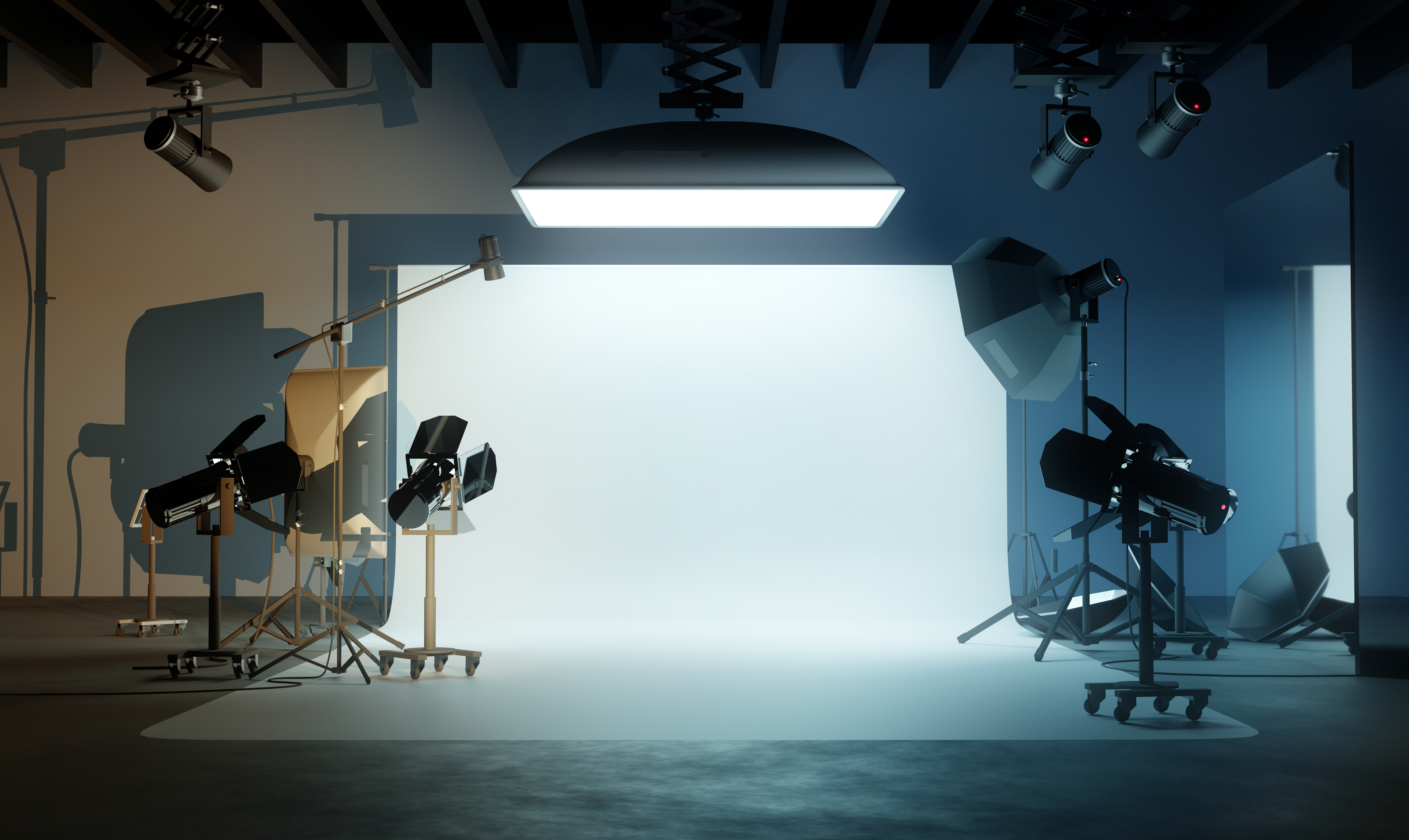 Film set with lights and camera